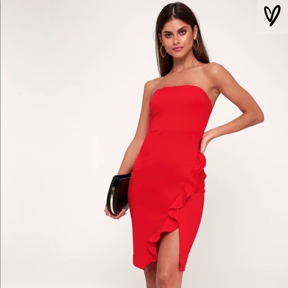 Lulus Dresses & Skirts - Lulu’s Anika Red Ruffled Strapless Bodycon Dress